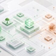 Abstract illustration of spec-driven development guiding AI-generated software architecture