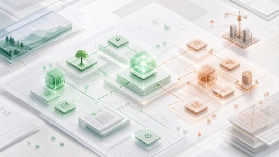 Abstract illustration of spec-driven development guiding AI-generated software architecture